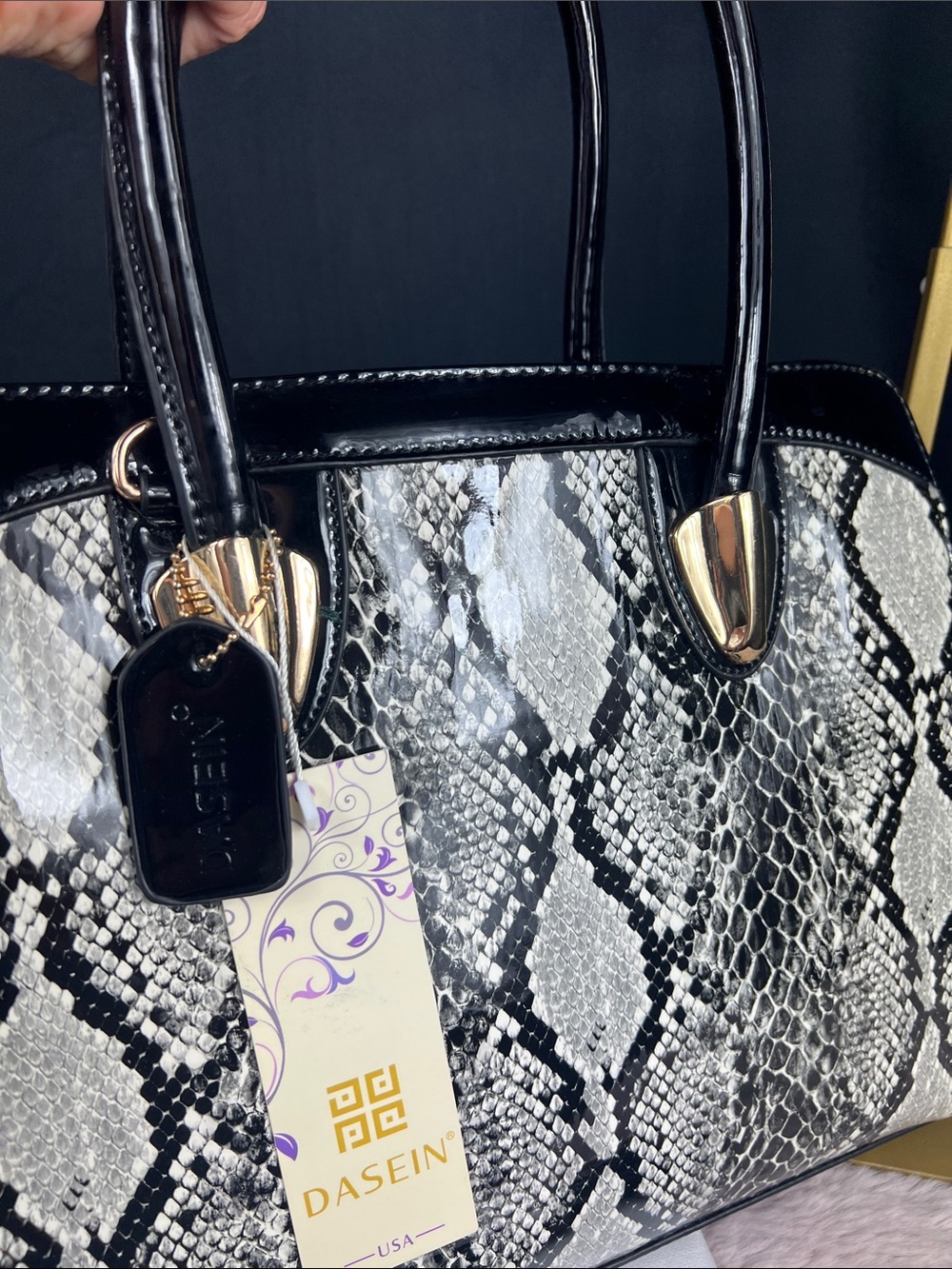 Dasein Python Faux Patent Structured Satchel Crossbody NWT - Picture 10 of 10